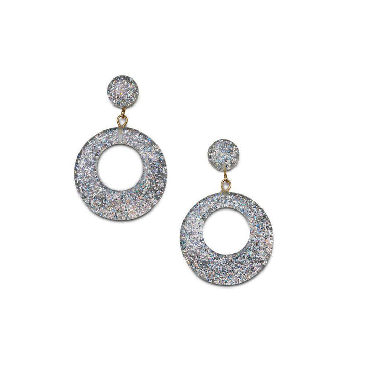 Silver Glitter Drop Hoop Earrings by Splendette image