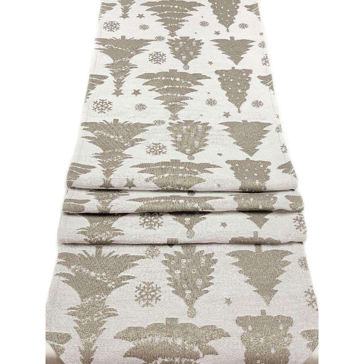 Silver Pine Trees Christmas Table Runner F07M5-9A Silver