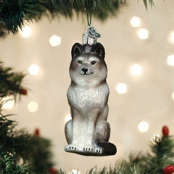 Old World Christmas Sitting Wolf Blown Glass Ornament