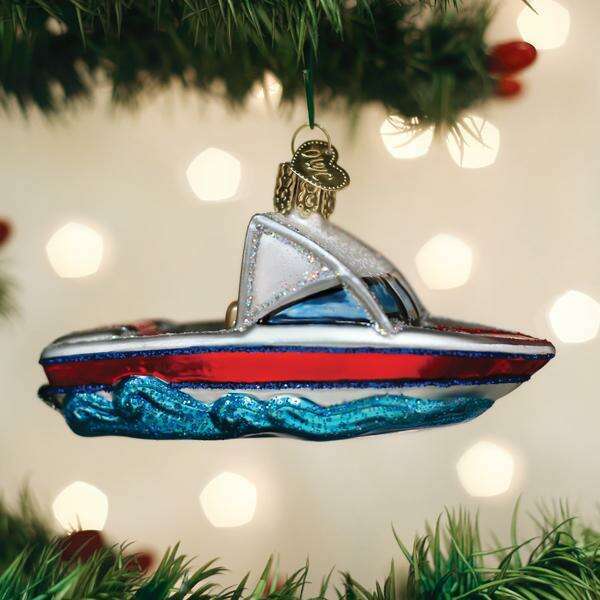 Old World Christmas Ski Boat Blown Glass Ornament