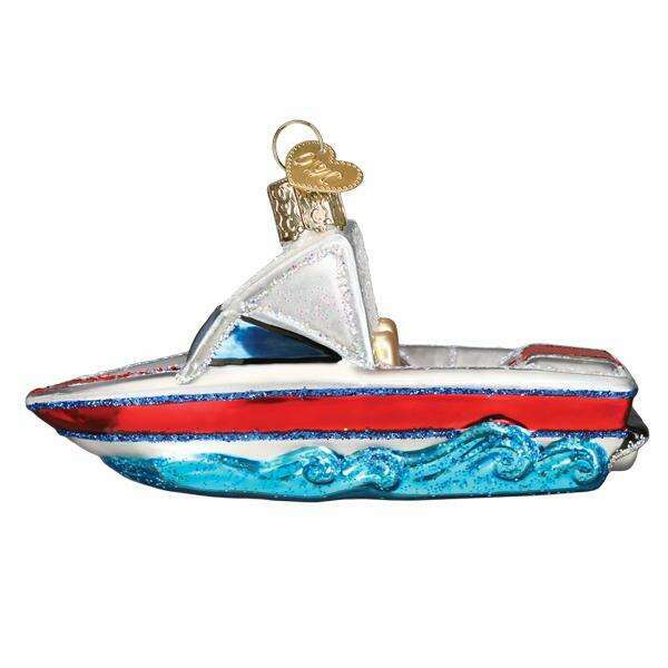 Old World Christmas Ski Boat Blown Glass Ornament