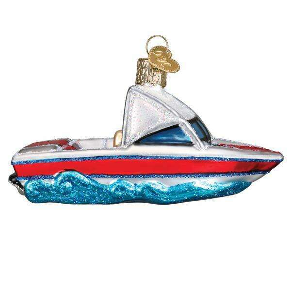 Old World Christmas Ski Boat Blown Glass Ornament