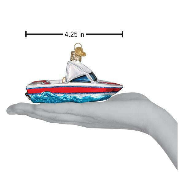 Old World Christmas Ski Boat Blown Glass Ornament