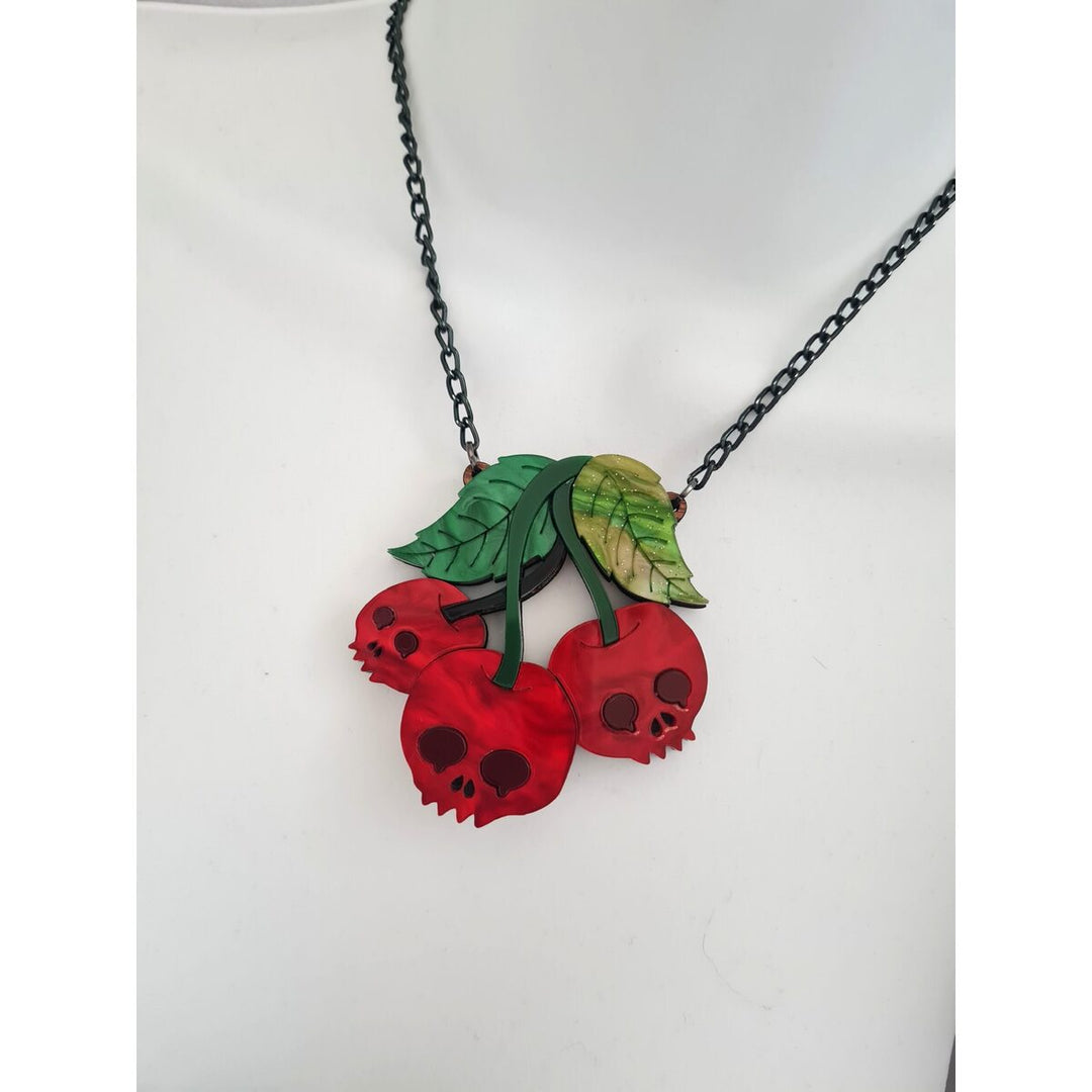 Skull Cherry Brooch or Necklace by Cherryloco Jewellery