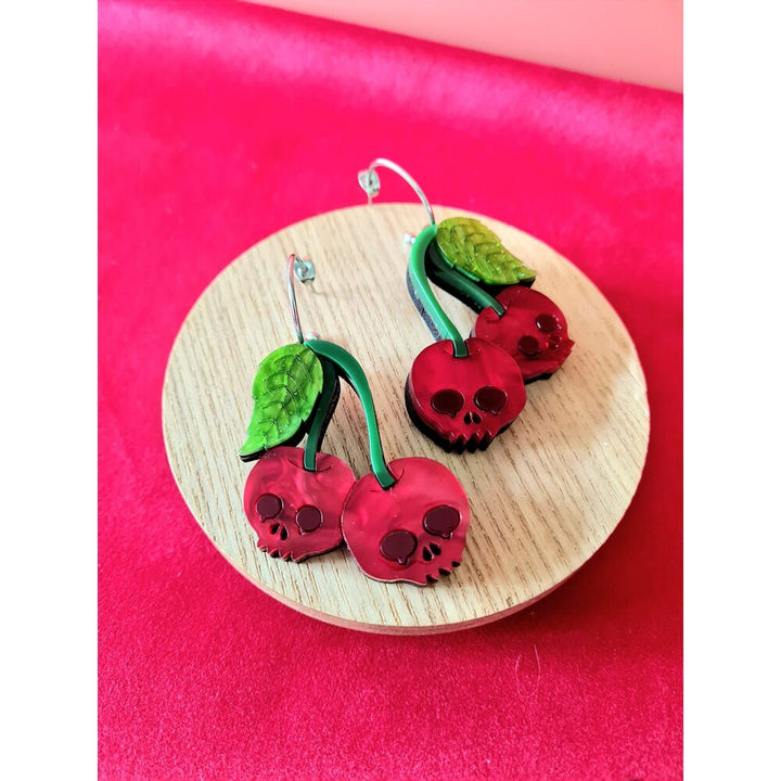 Skull Cherry Statement Earrings by Cherryloco Jewellery 1