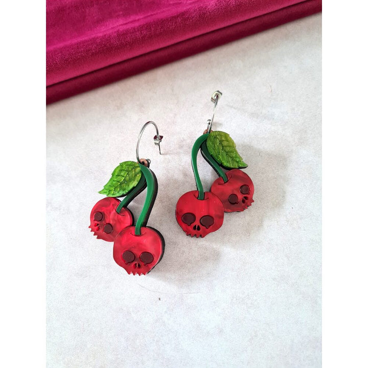 Skull Cherry Statement Earrings by Cherryloco Jewellery 5
