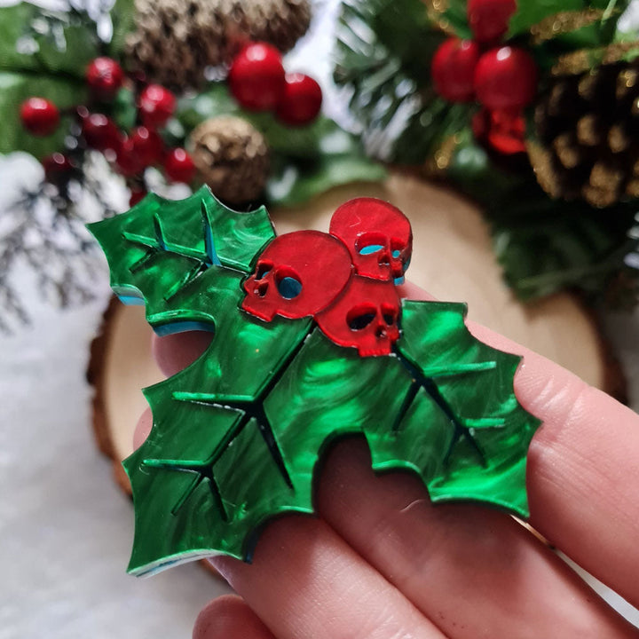 Skull Holly Brooch by Cherryloco Jewellery 3