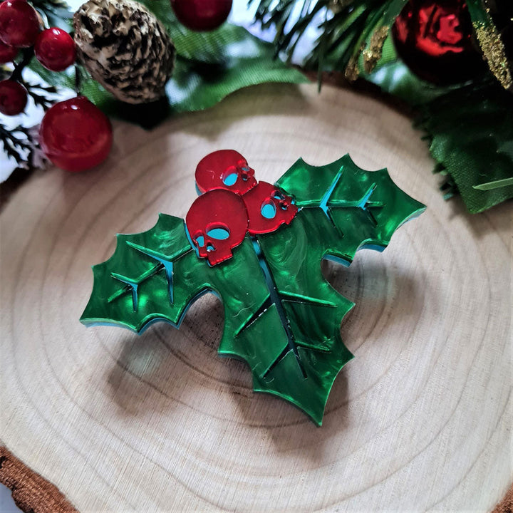 Skull Holly Brooch by Cherryloco Jewellery 2