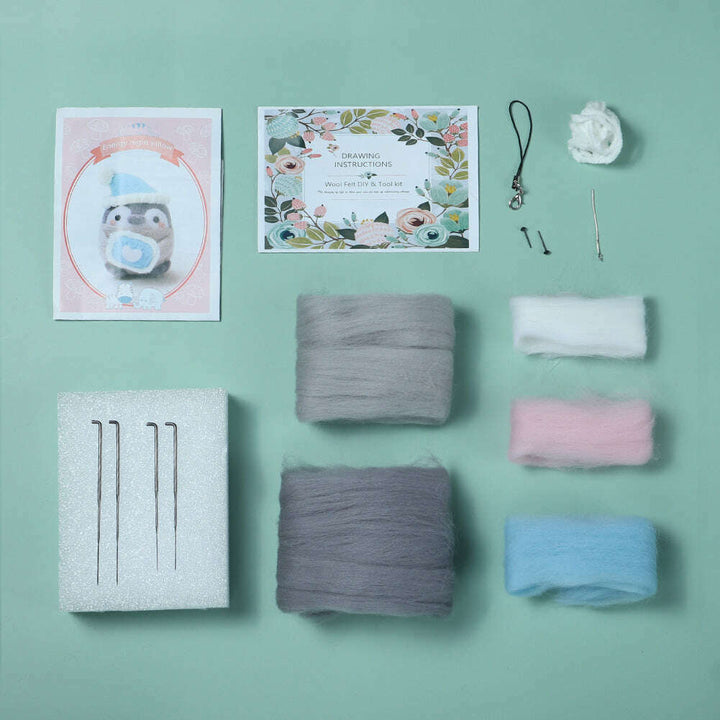 Sleepy Penguin Needle Felting Kit. Wizardi DIY Wool Craft Kit F07N8-W115