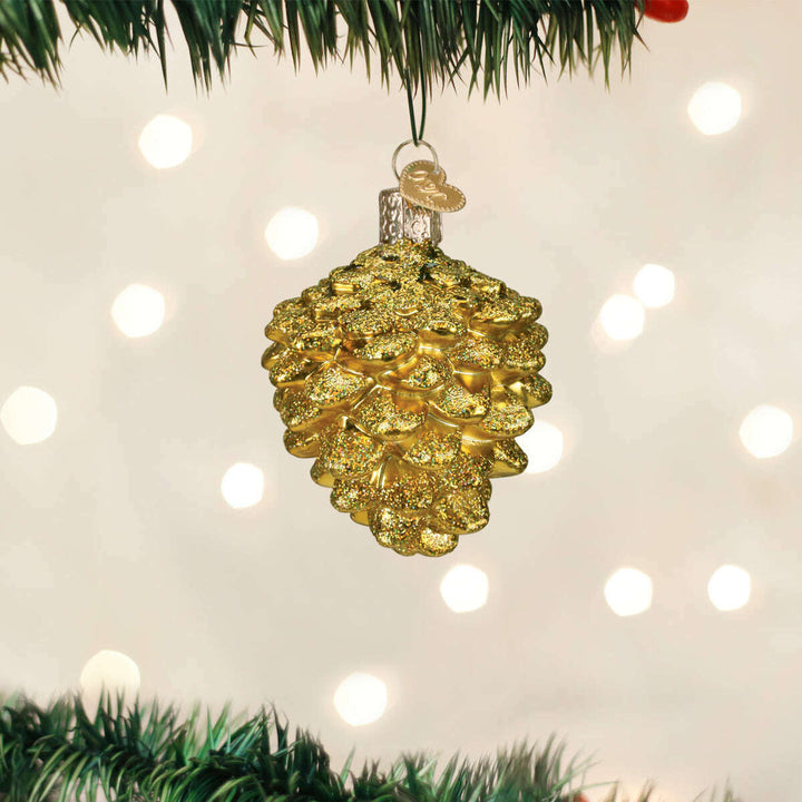 Old World Christmas Small Gold Pine Cone Blown Glass Ornament