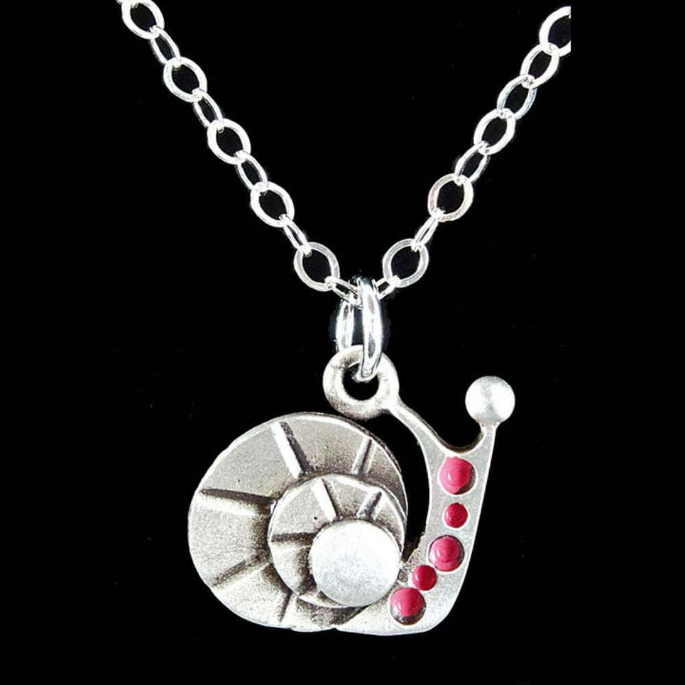 Chickenscratch Snail Pendant detail — artisan sterling silver snail necklace handmade in USA