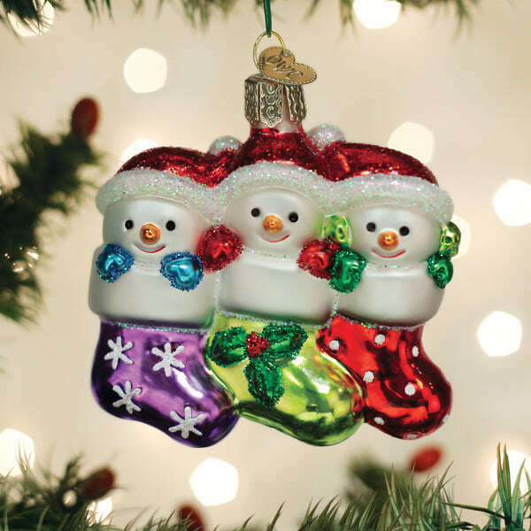 Old World Christmas Snow Family of 3 Blown Glass Ornament