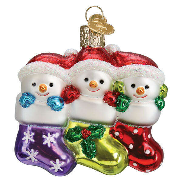 Old World Christmas Snow Family of 3 Blown Glass Ornament