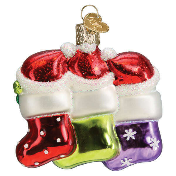 Old World Christmas Snow Family of 3 Blown Glass Ornament