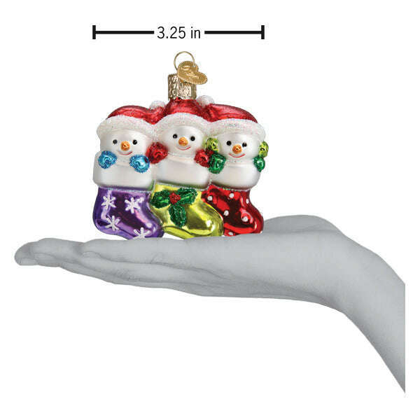 Old World Christmas Snow Family of 3 Blown Glass Ornament