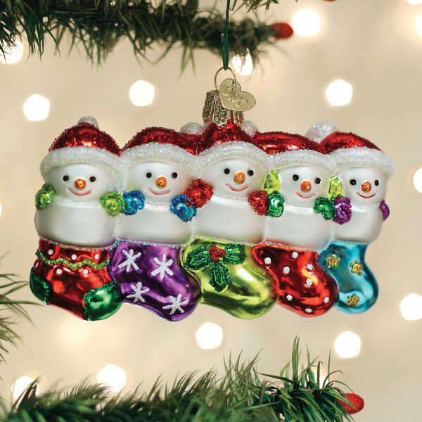 Old World Christmas Snow Family Of 5 Blown Glass Ornament