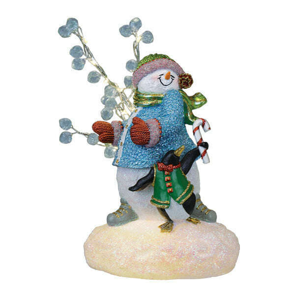 Old World Christmas Snowgal And Penguin Lighted Figurine