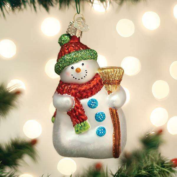 Old World Christmas Snowman With Broom Blown Glass Ornament