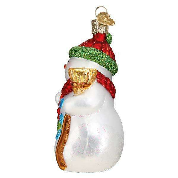 Old World Christmas Snowman With Broom Blown Glass Ornament