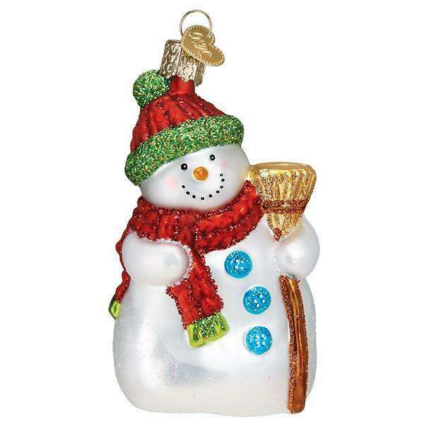 Old World Christmas Snowman With Broom Blown Glass Ornament