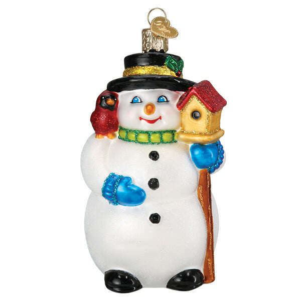 Old World Christmas Snowman with Cardinal Blown Glass Ornament