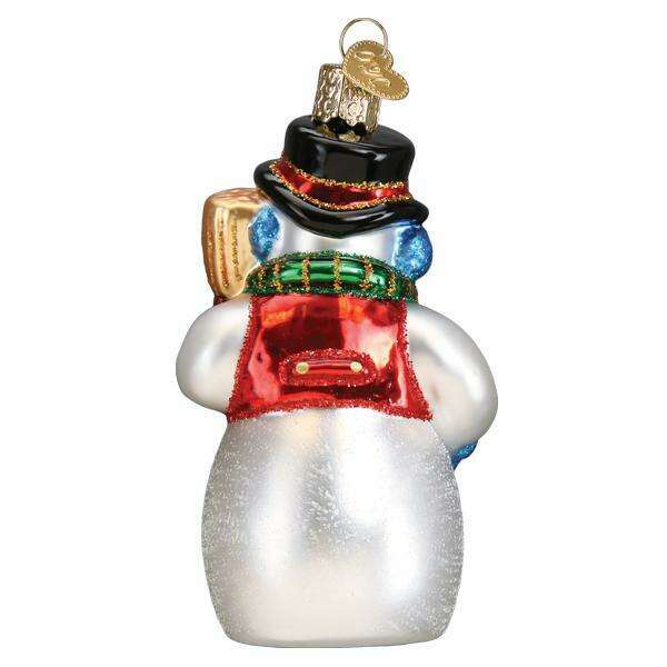 Old World Christmas Snowman With Face Mask Blown Glass Ornament