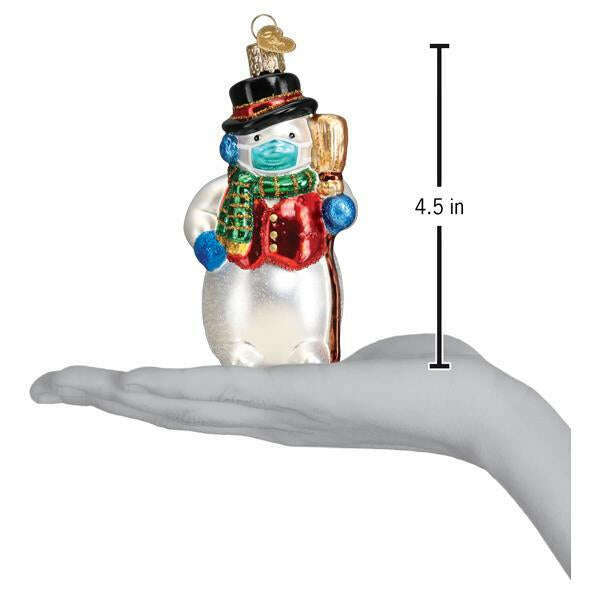 Old World Christmas Snowman With Face Mask Blown Glass Ornament
