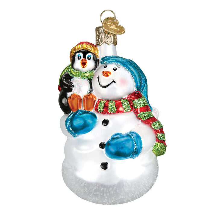 Old World Christmas Snowman with Penguin Pal Blown Glass Ornament
