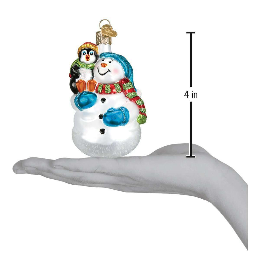 Old World Christmas Snowman with Penguin Pal Blown Glass Ornament