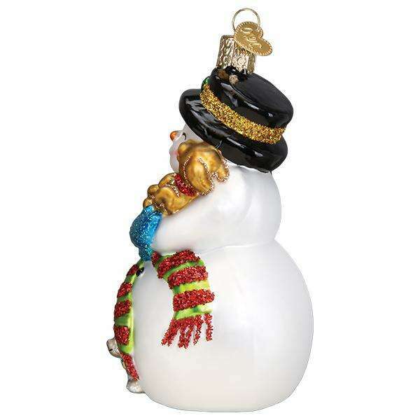 Old World Christmas Snowman With Playful Pets Blown Glass Ornament