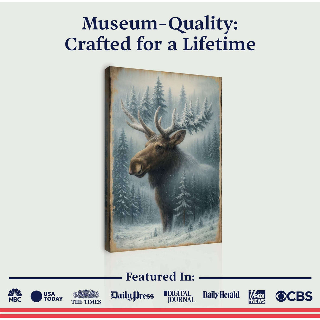 Snowy Forest Moose Double Exposure Wall Art