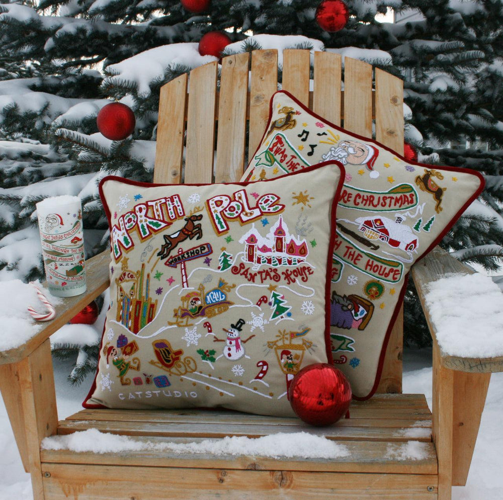 South Pole Christmas Hand-Embroidered Pillow - Quirks!