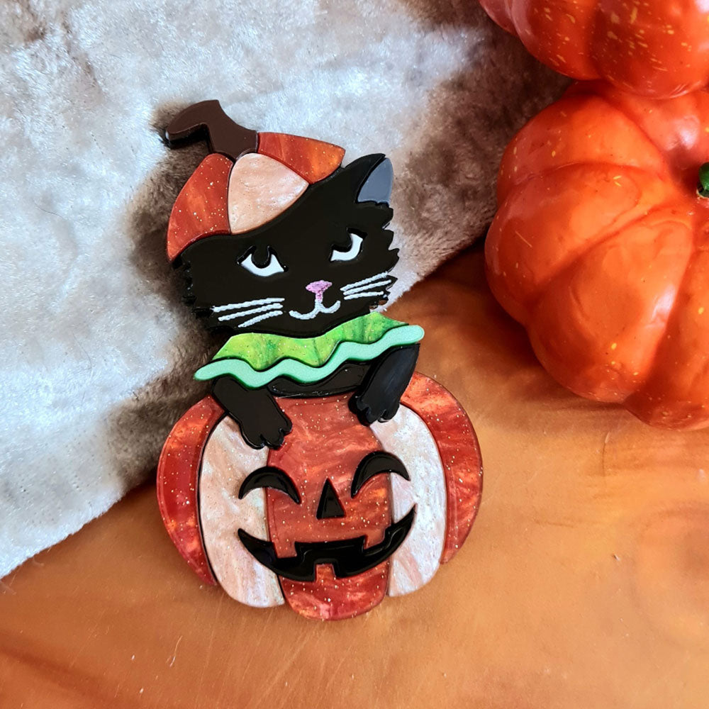 Sparkle Pumpkin Kitty Brooch By Cherryloco Jewellery 2