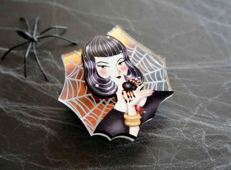 Spider Woman with Web Brooch by LaliBlue - Quirks!