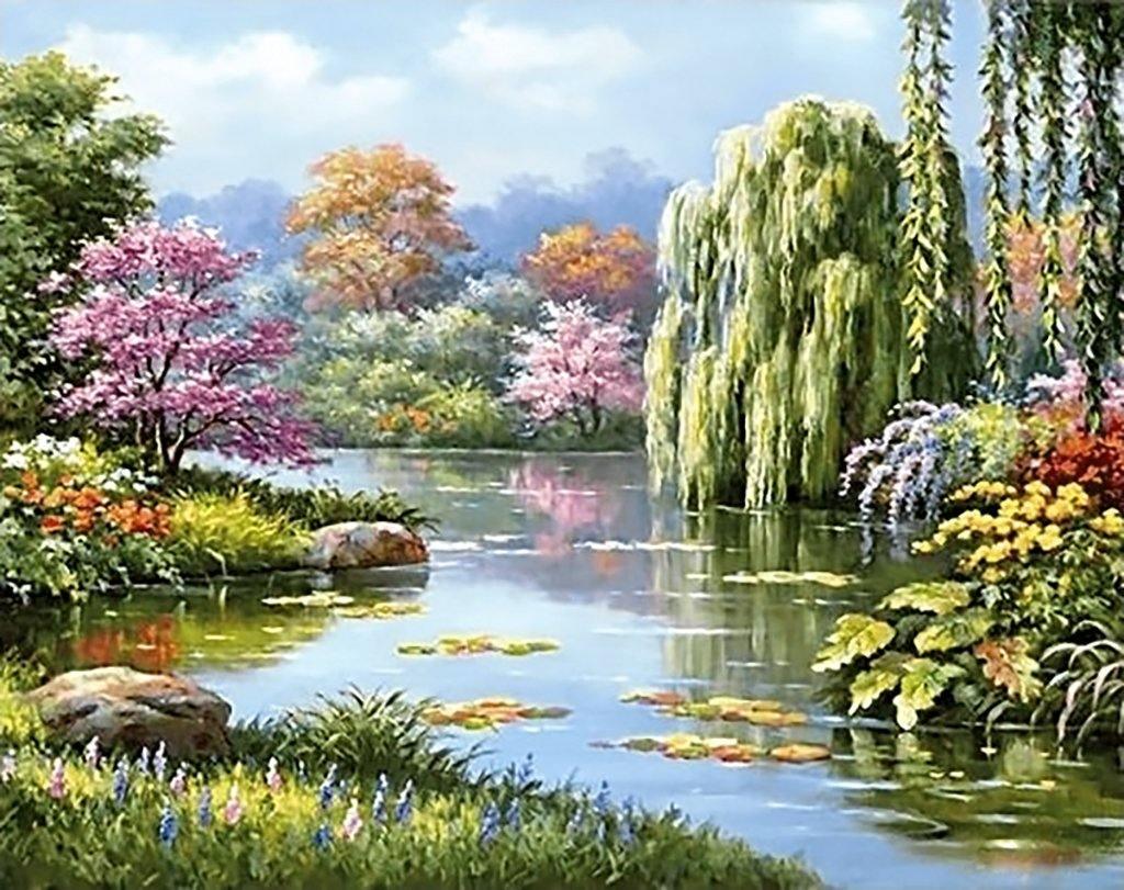 Springs Hidden Pond WD090 18.9 x 14.9 inches Wizardi Diamond Painting Kit