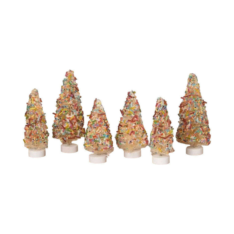 Set of six colorful miniature bottle brush bethany lowe Christmas trees 