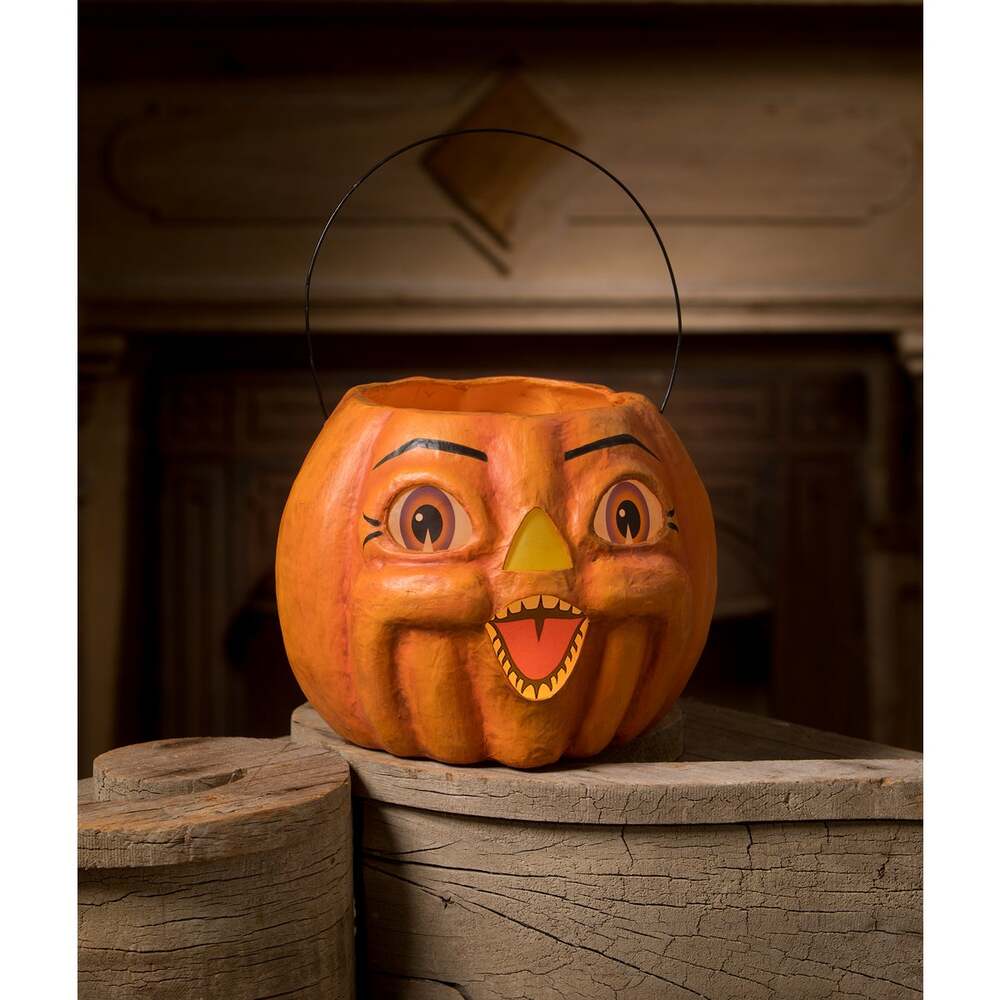 Spunky Pumpkin Bucket Paper Mache by Bethany Lowe Designs 1