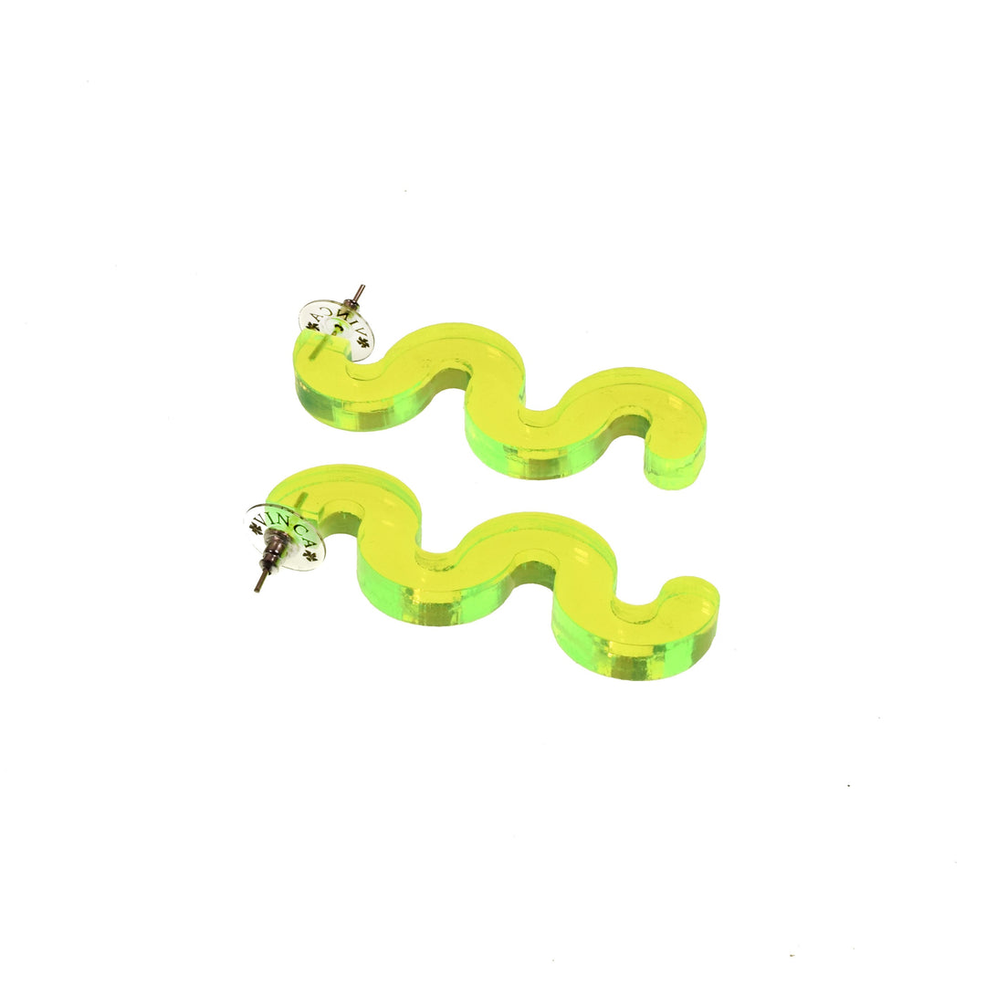 Chunky Squiggle Statement Earrings - Black Light Reactive Clear Green