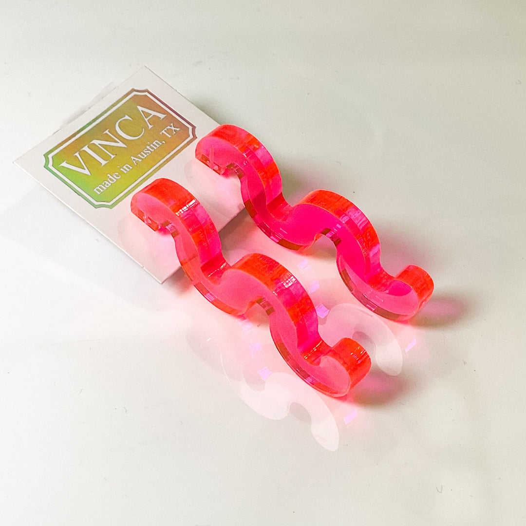 Chunky Squiggle Statement Earrings - Black Light Reactive Clear Pink