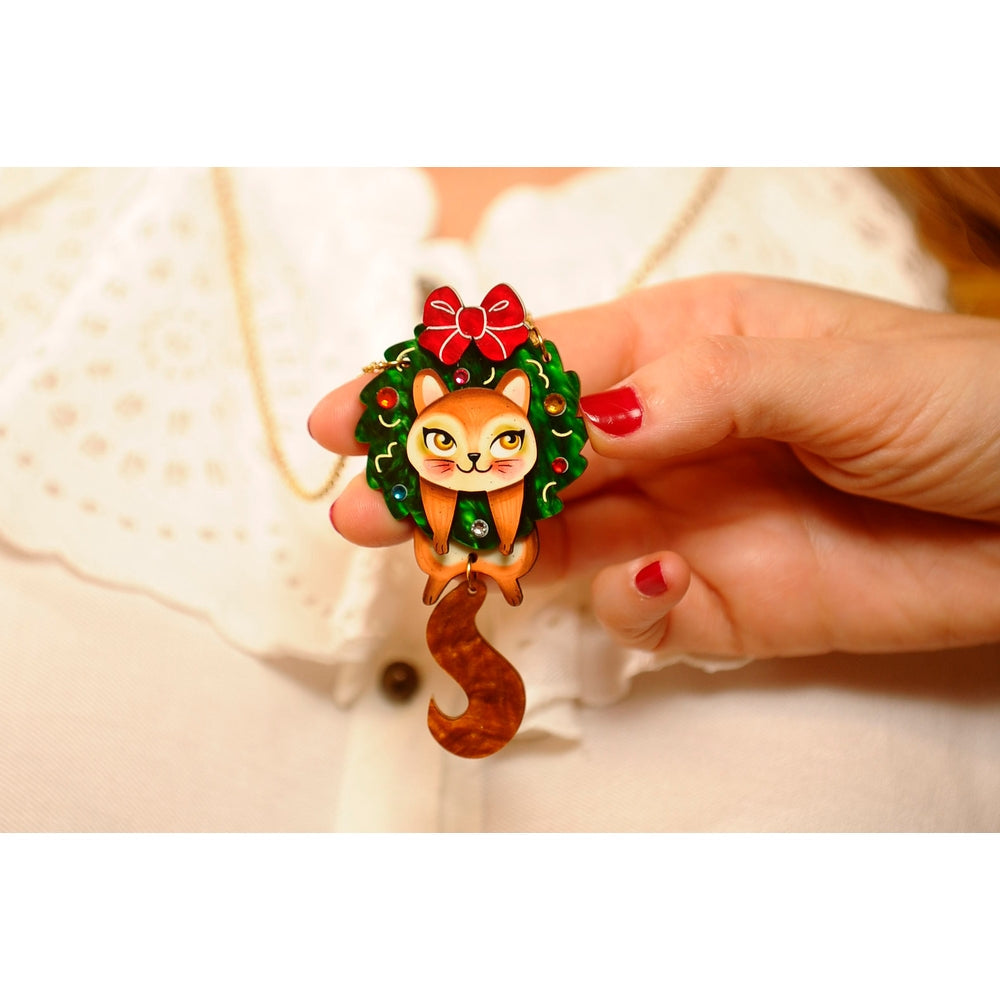 Squirrel in A Christmas Wreath Necklace by Laliblue 1