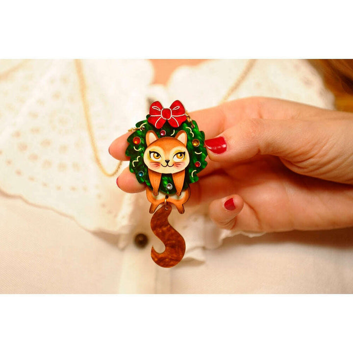 Squirrel in A Christmas Wreath Necklace by Laliblue – view 2