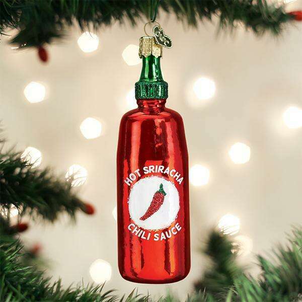 Old World Christmas Sriracha Sauce Blown Glass Ornament