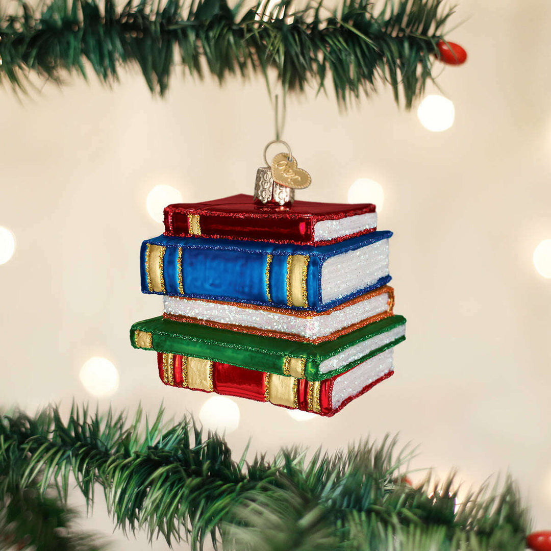 Old World Christmas Stack of Books Blown Glass Ornament