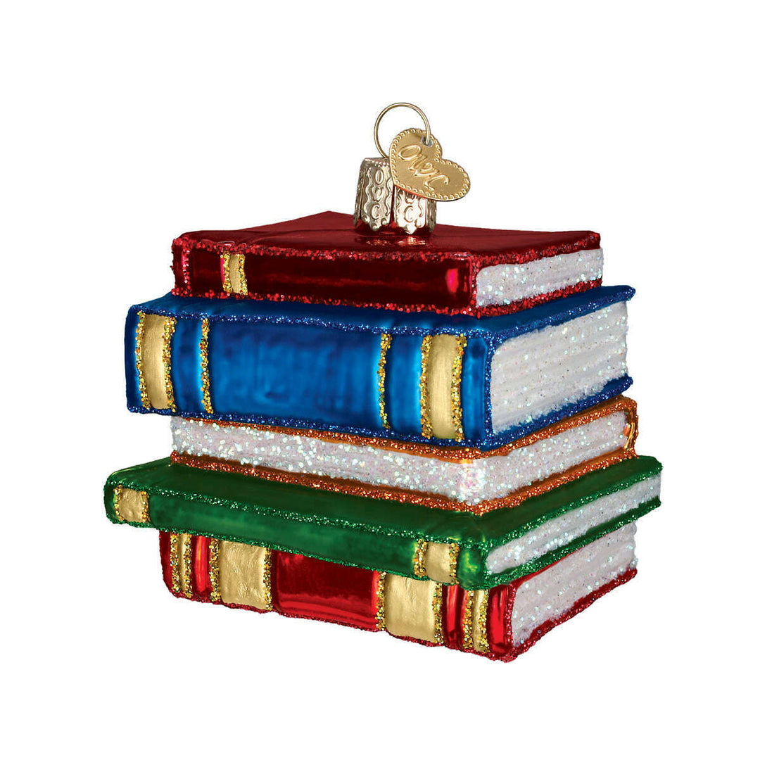 Old World Christmas Stack of Books Blown Glass Ornament