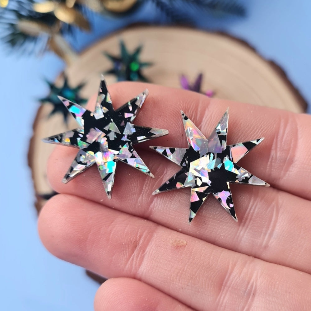 Starburst Stud Glitter Earrings by Cherryloco Jewellery 1