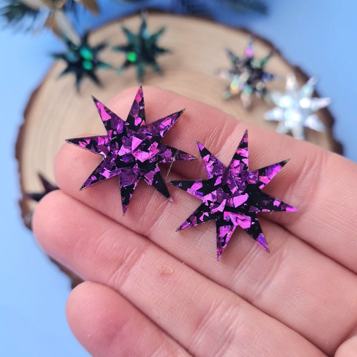 Starburst Stud Glitter Earrings by Cherryloco Jewellery 3