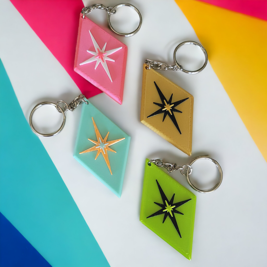 Retro Midcentury Modern Starburst Diamond Keychain