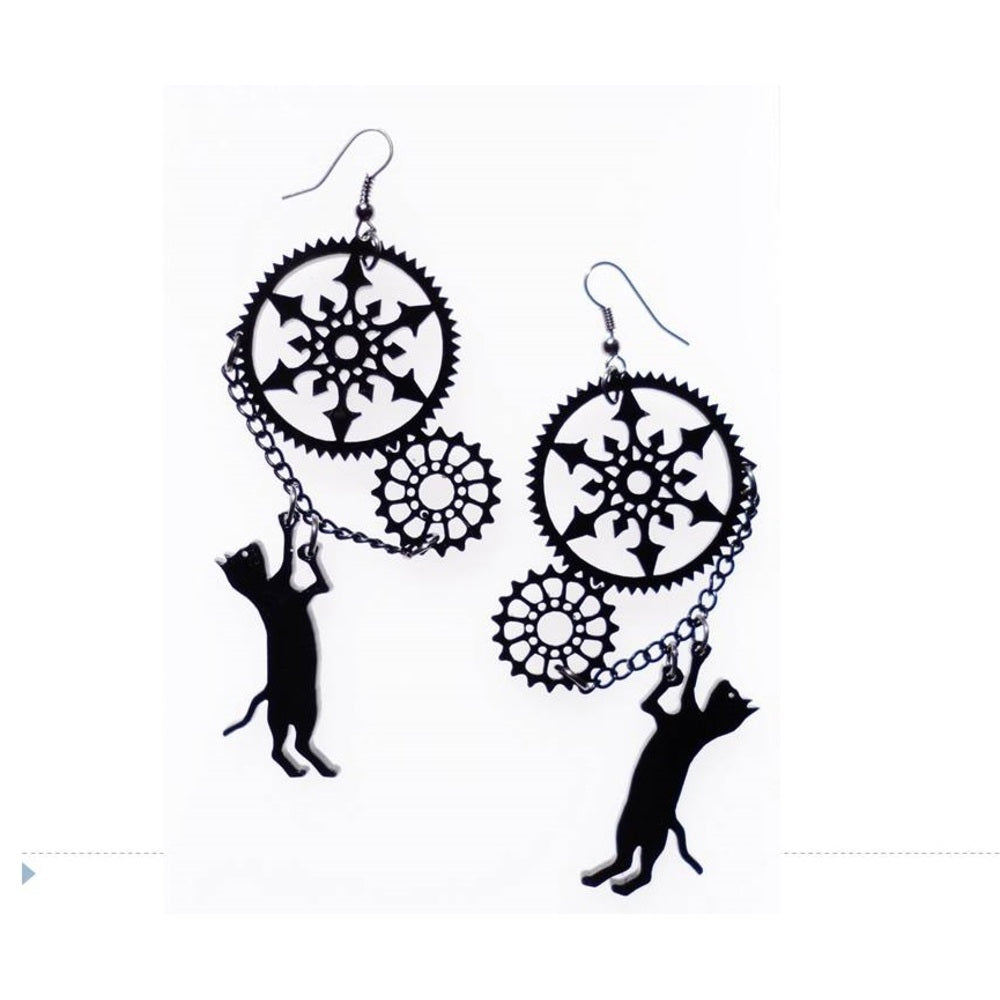 Steampunk Cat Earrings by Cherryloco Jewellery