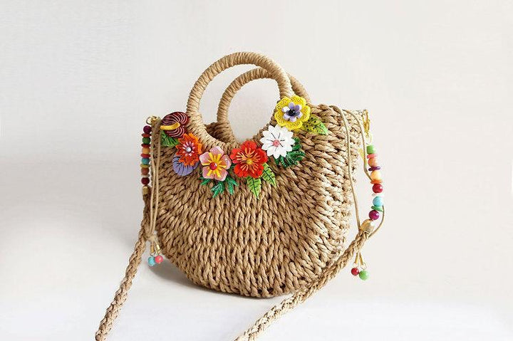 Straw Bag with Tropical Flowers by Laliblue - Quirks!