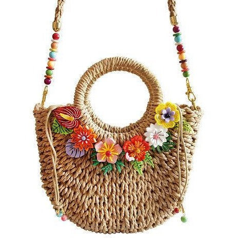 Straw Bag with Tropical Flowers by Laliblue - Quirks!